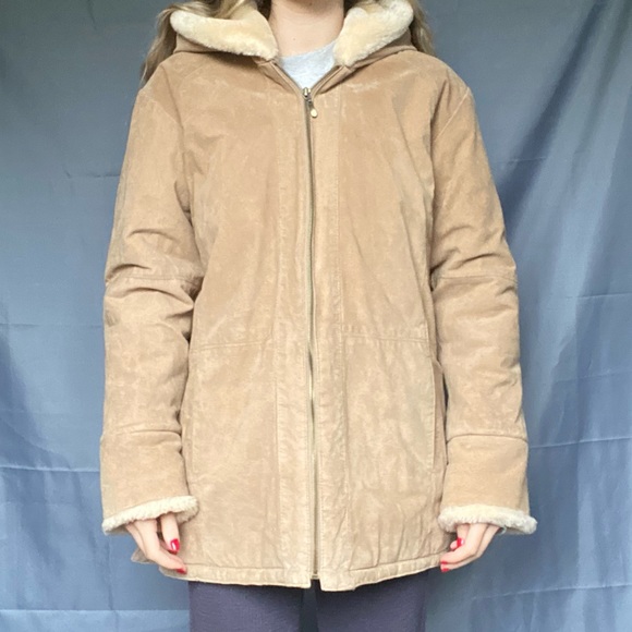 Beautiful St John’s Bay Pennylane Suede Large Tan 100% Leather Warm Winter Coat - Picture 3 of 11